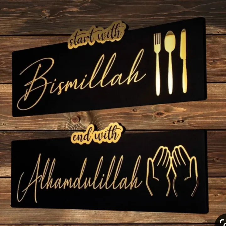 Golden Acrylic & Wooden Wall Art Set of 2 – Stylish Decorative Wall Hanging for Dining Room, Kitchen, Hotels & Restaurants
