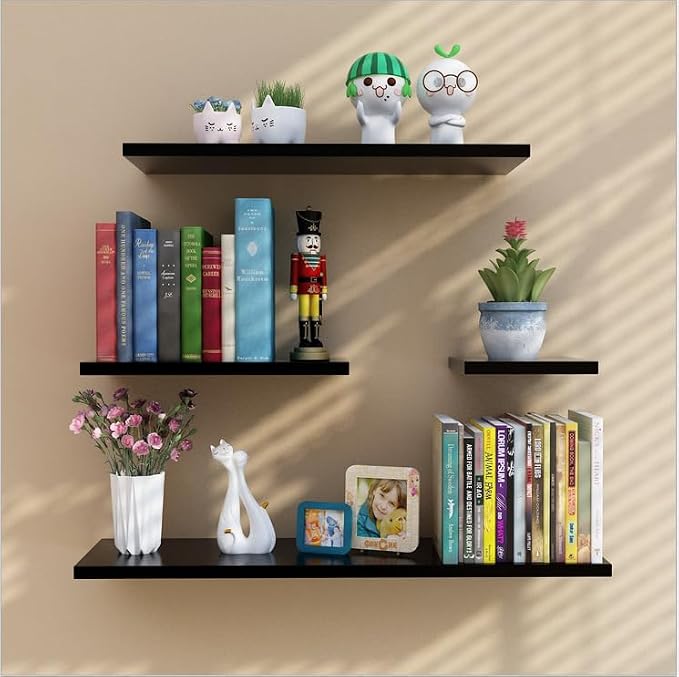 Wall Mounted White & Black Floating Book Storage Racks | Shelves Wooden shelves
