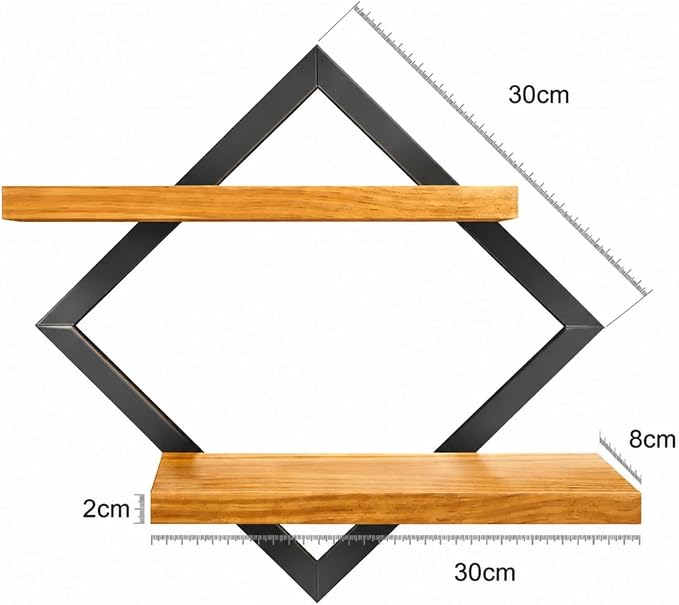 Empório Tambo Wall Shelves – Black & Brown Wooden Display Shelf, 30 × 30 cm