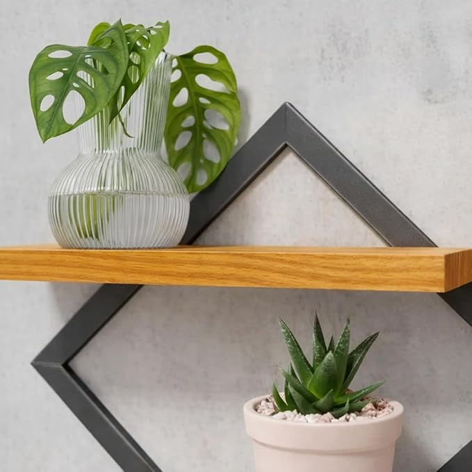 Empório Tambo Wall Shelves – Black & Brown Wooden Display Shelf, 30 × 30 cm