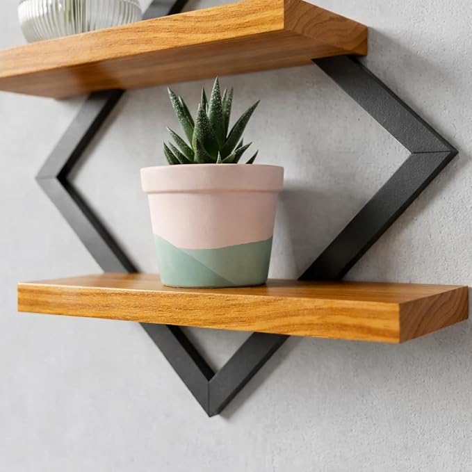Empório Tambo Wall Shelves – Black & Brown Wooden Display Shelf, 30 × 30 cm