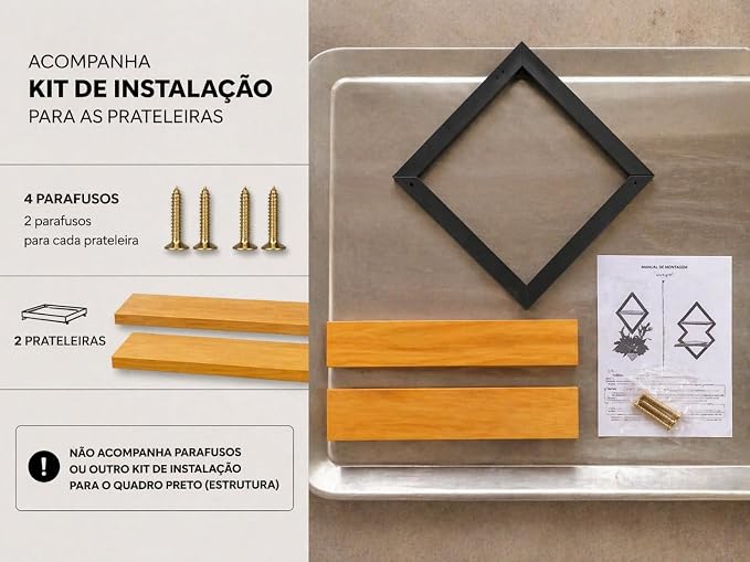 Empório Tambo Wall Shelves – Black & Brown Wooden Display Shelf, 30 × 30 cm