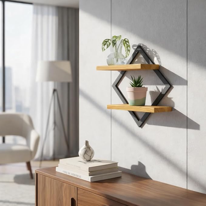 Empório Tambo Wall Shelves – Black & Brown Wooden Display Shelf, 30 × 30 cm