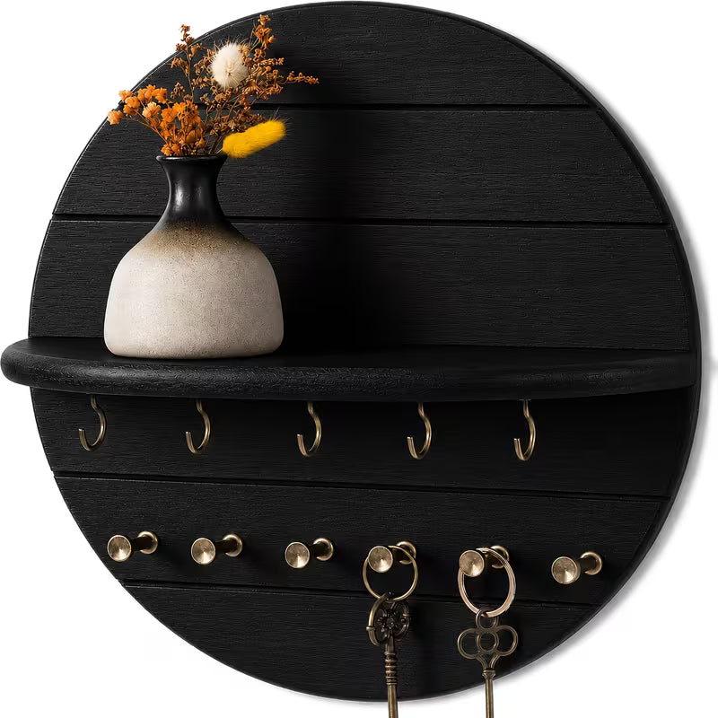 Wood Key Holder Wall Mount – 29.97 cm Decorative Key Rack with Shelf & 11 Hooks