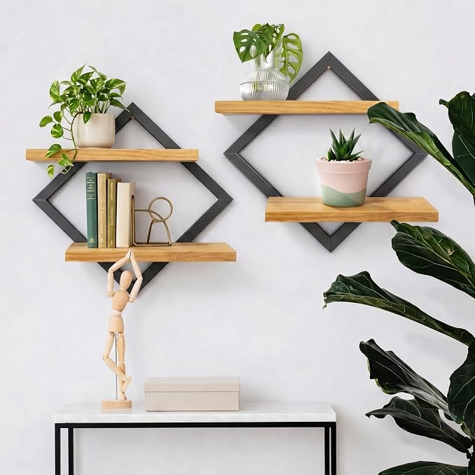 Empório Tambo Wall Shelves – Black & Brown Wooden Display Shelf, 30 × 30 cm