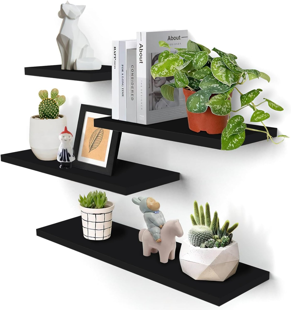 Wall Mounted White & Black Floating Book Storage Racks | Shelves Wooden shelves