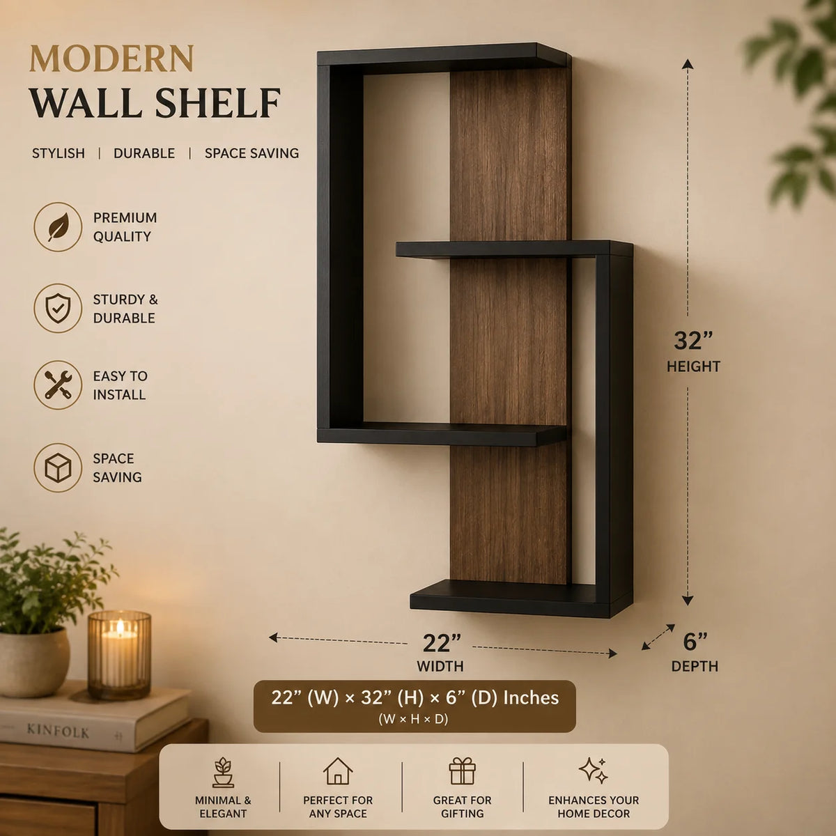 Wood Wall Shelf – Elegant Decorative Display Shelf for Home & Living