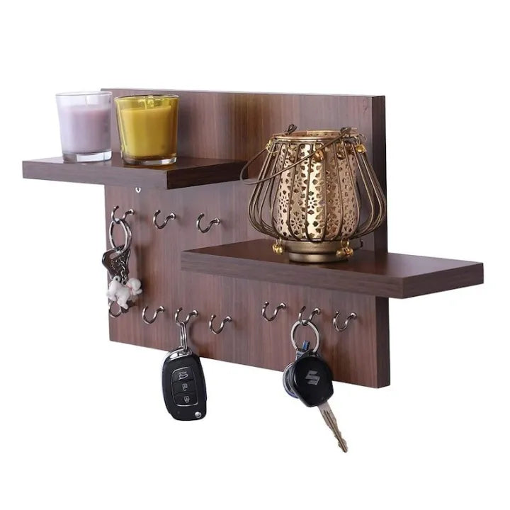 Wooden Key Holder with Shelf – Rustic Wall-Mounted Mail Organizer & Decorative Key Rack for Home
