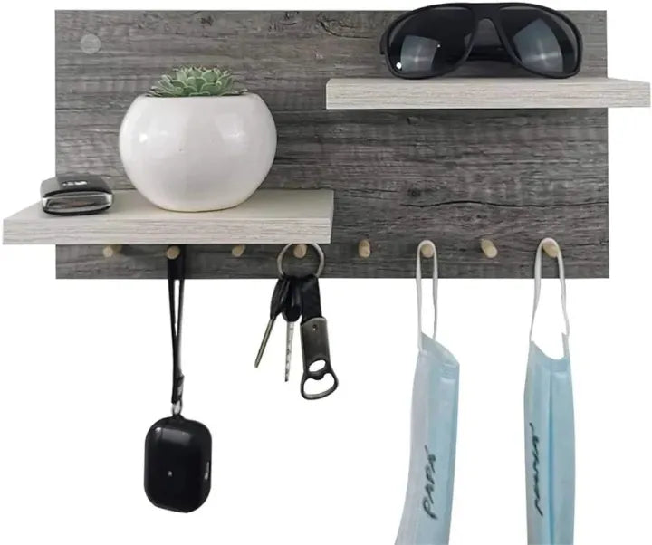Wooden Key Holder with Shelf – Rustic Wall-Mounted Mail Organizer & Decorative Key Rack for Home