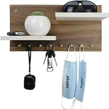 Wooden Key Holder with Shelf – Rustic Wall-Mounted Mail Organizer & Decorative Key Rack for Home