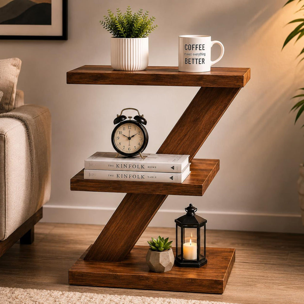 DIY Z-Shape Side Table Plans – Modern 3-Tier Wood Shelf