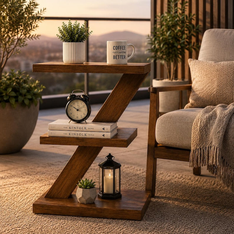 DIY Z-Shape Side Table Plans – Modern 3-Tier Wood Shelf