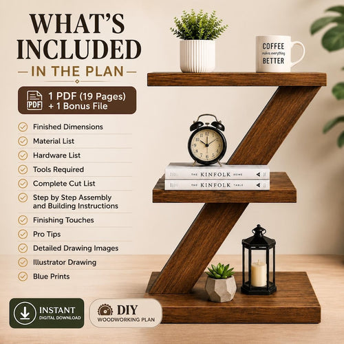DIY Z-Shape Side Table Plans – Modern 3-Tier Wood Shelf
