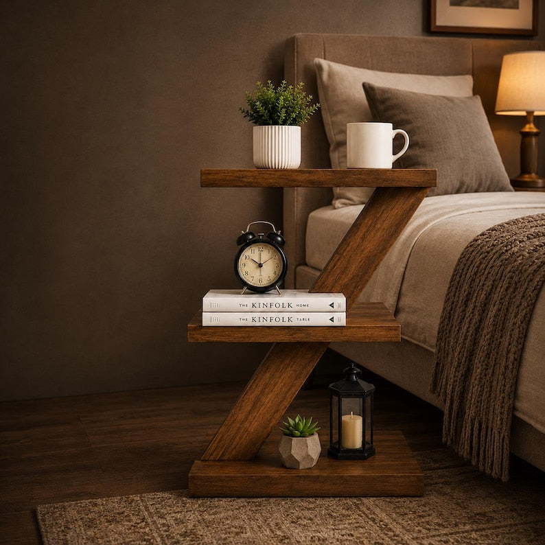 DIY Z-Shape Side Table Plans – Modern 3-Tier Wood Shelf